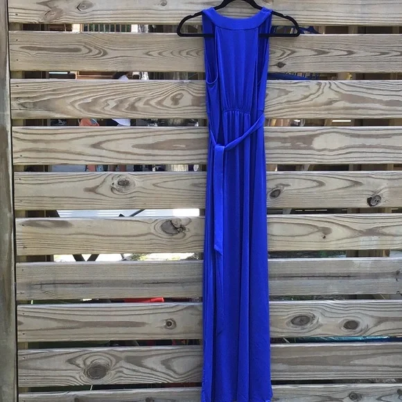 NEW YORK & COMPANY STRETCH BLUE MAXI DRESS WITH BEADED BELT FRONT - Picture 4 of 9